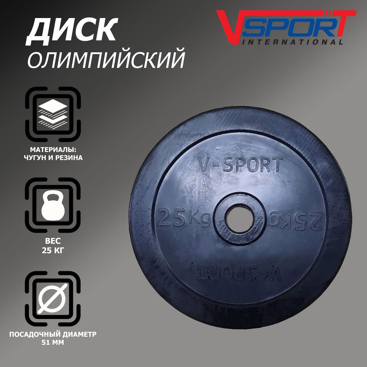 Диск "Олимпийский" 25 кг обрезин. чёрный