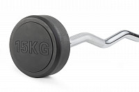 Штанга неразборная обрезиненная 15 кг. Изогнутый гриф. VictoryFit VF-DX5150